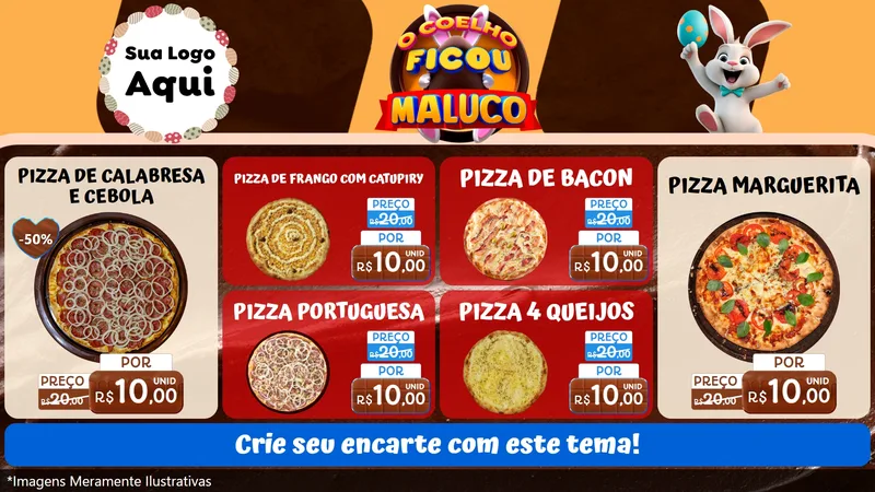 Modelo de TV para TV Horizontal com o tema O Coelho Ficou Maluco - Páscoa para Pizzaria