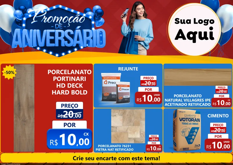 Modelo de Encarte para Encarte A4 Horizontal com o tema Promoção de Aniversário para Pisos e revestimentos