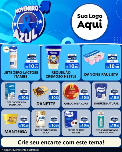 Modelo de Rede Social para Feed Instagram com o tema Novembro Azul para Frios e Laticínios