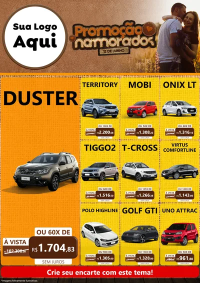 Modelo de Encarte para Encarte A4 Vertical com o tema Promoção Namorados para Concessionaria de Carros