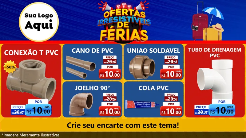 Modelo de TV para TV Horizontal com o tema Ofertas Irresistíveis de Férias para Tubos e conexões