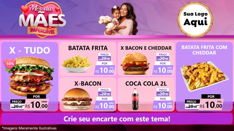 Modelo de TV para TV Horizontal com o tema Mês das Mães Imperdível para Hamburgueria