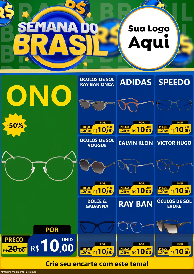 Modelo de Encarte para Encarte A4 Vertical com o tema Semana Do Brasil para Óticas