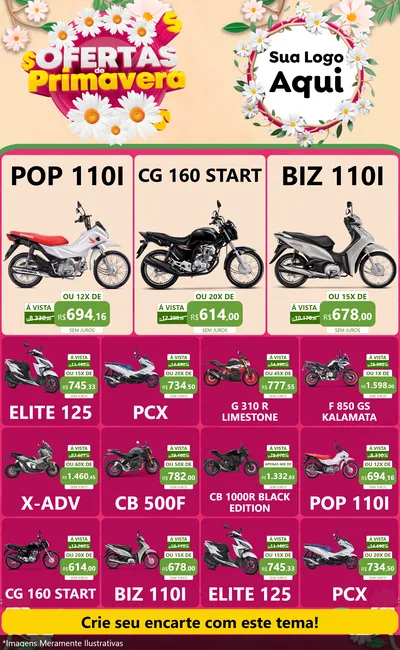 Modelo de Encarte para Encarte Grande com o tema Ofertas de Primavera para Concessionaria de Motos
