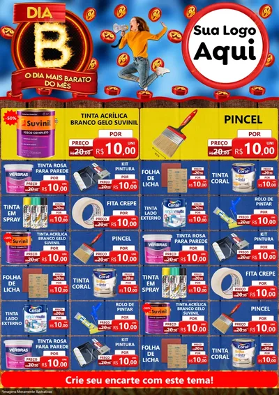 Modelo de Encarte para Encarte A4 Vertical com o tema Dia B - O Dia Mais Barato Do Mês para Tintas e Ferramentas