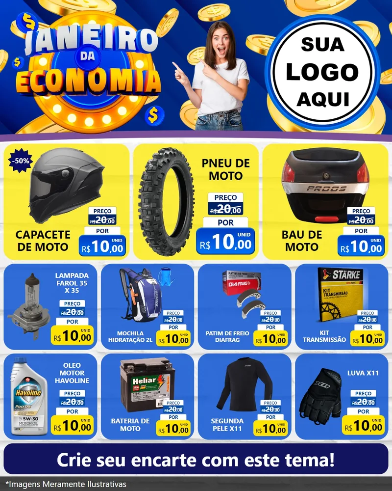 Modelo de Rede Social para Feed Instagram com o tema Janeiro da Economia para Moto peças