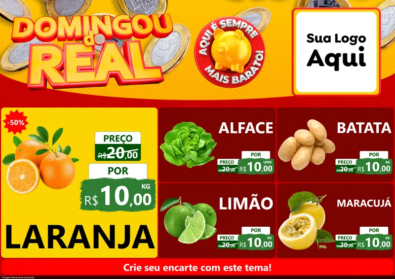 Modelo de Encarte para Encarte A4 Horizontal com o tema Domingou do Real para Hortifrúti