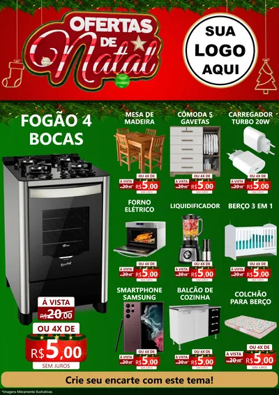 Modelo de Encarte para Encarte A4 Vertical com o tema Ofertas de Natal para Móveis e Eletro