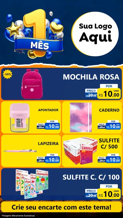 Modelo de TV para TV Vertical com o tema Um Mês de Aniversário para Papelaria