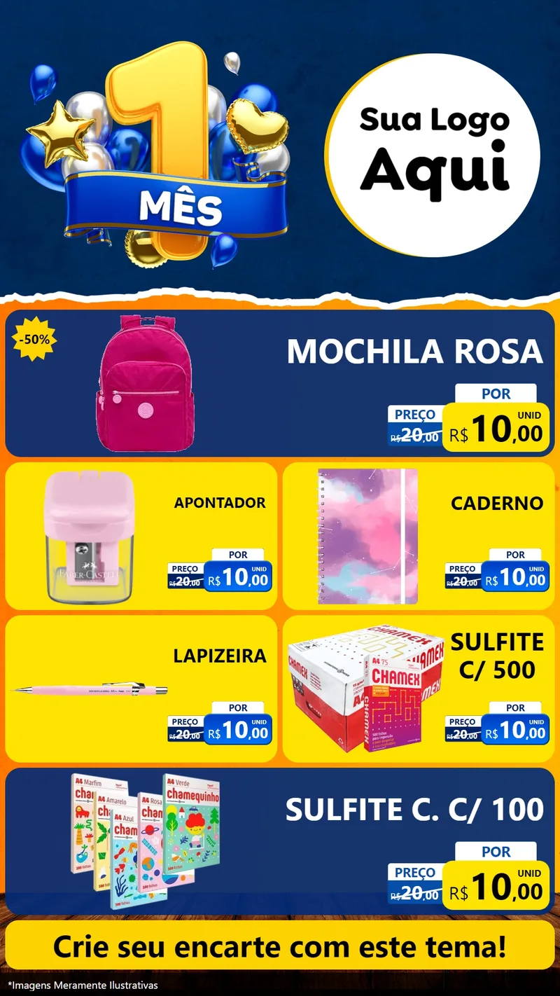 Modelo de TV para TV Vertical com o tema Um Mês de Aniversário para Papelaria