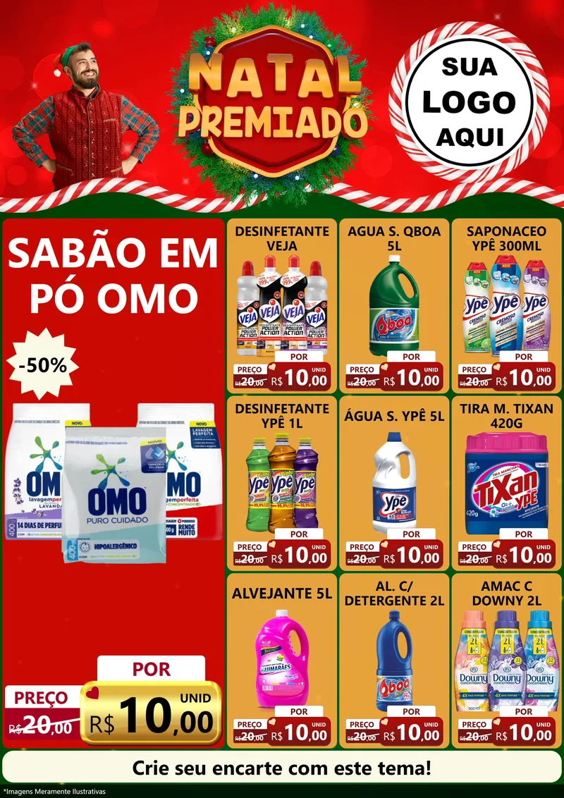 Modelo de Encarte para Encarte A4 Vertical com o tema Natal Premiado para Produtos de Limpeza
