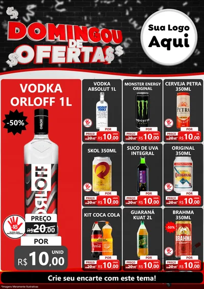 Modelo de Encarte para Encarte A4 Vertical com o tema Domingou de Ofertas para Distribuidora de bebidas
