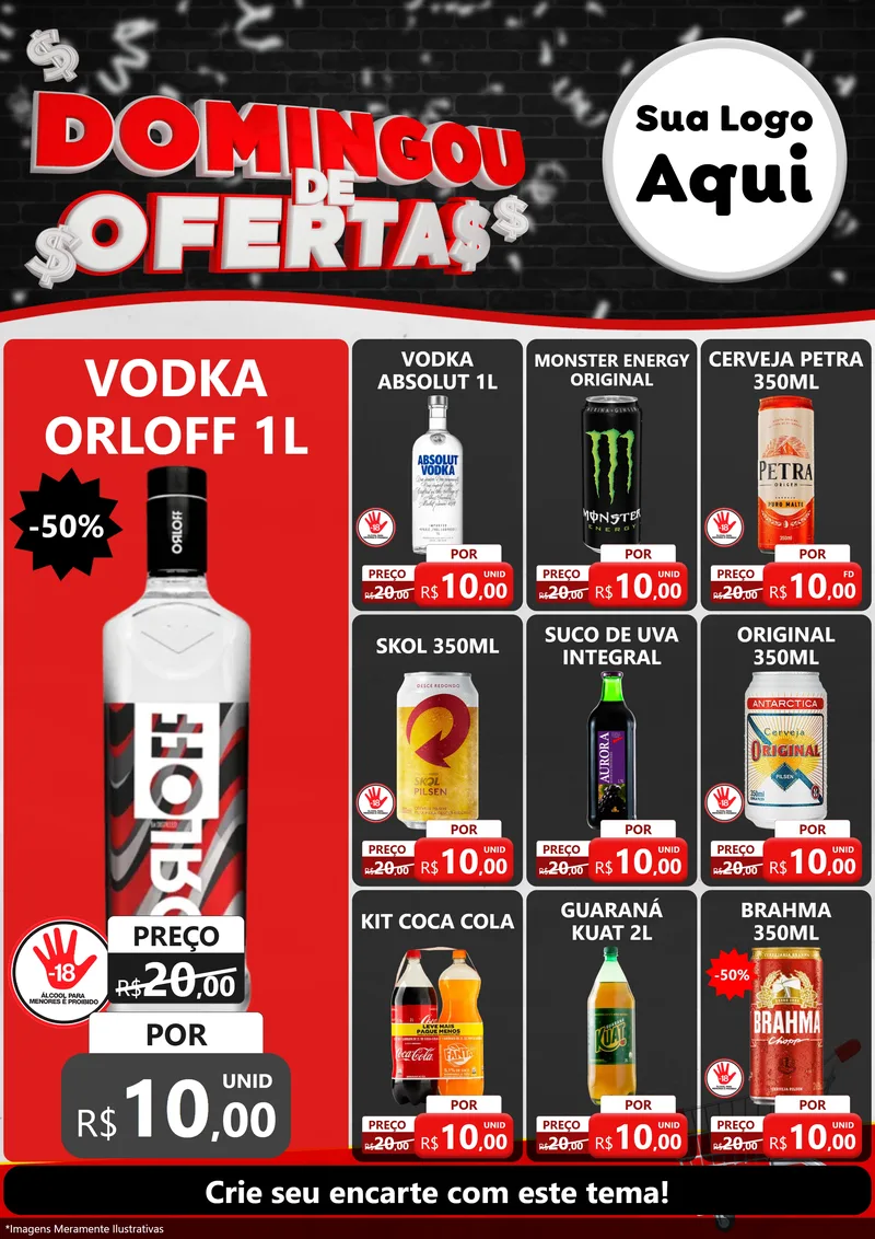 Modelo de Encarte para Encarte A4 Vertical com o tema Domingou de Ofertas para Distribuidora de bebidas