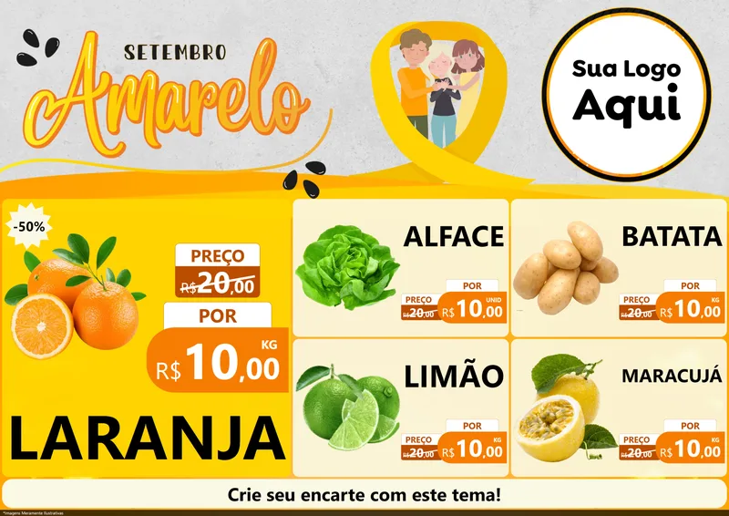 Modelo de Encarte para Encarte A4 Horizontal com o tema Setembro Amarelo para Hortifrúti