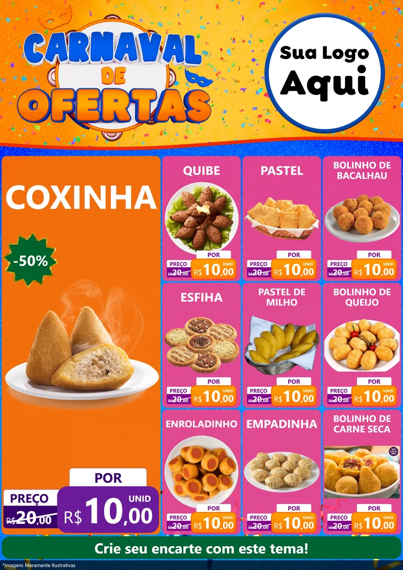 Modelo de Encarte para Encarte A4 Vertical com o tema Carnaval de Ofertas para Salgadaria