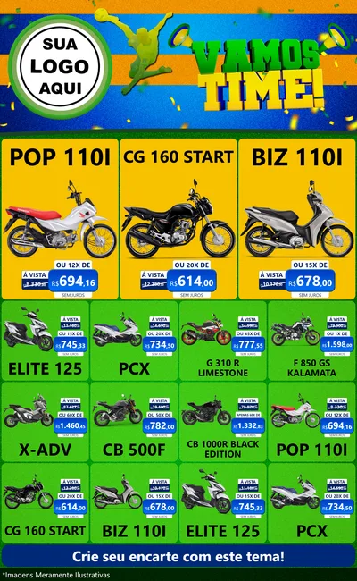 Modelo de Encarte para Encarte Grande com o tema Vamos Time! para Concessionaria de Motos