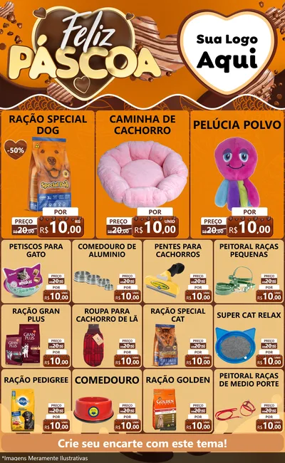 Modelo de Encarte para Encarte Grande com o tema Feliz Páscoa para Pet Shop