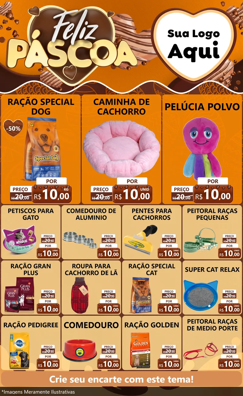 Modelo de Encarte para Encarte Grande com o tema Feliz Páscoa para Pet Shop