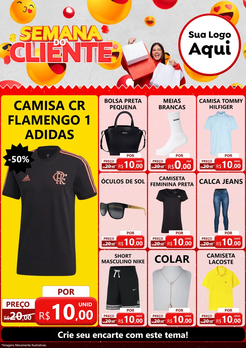 Modelo de Encarte para Encarte A4 Vertical com o tema Semana do Cliente para Roupas e acessórios