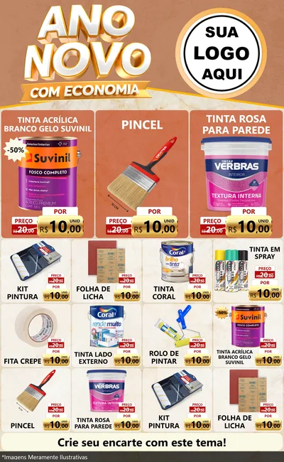 Modelo de Encarte para Encarte Grande com o tema Ano Novo Com Economia para Tintas e Ferramentas