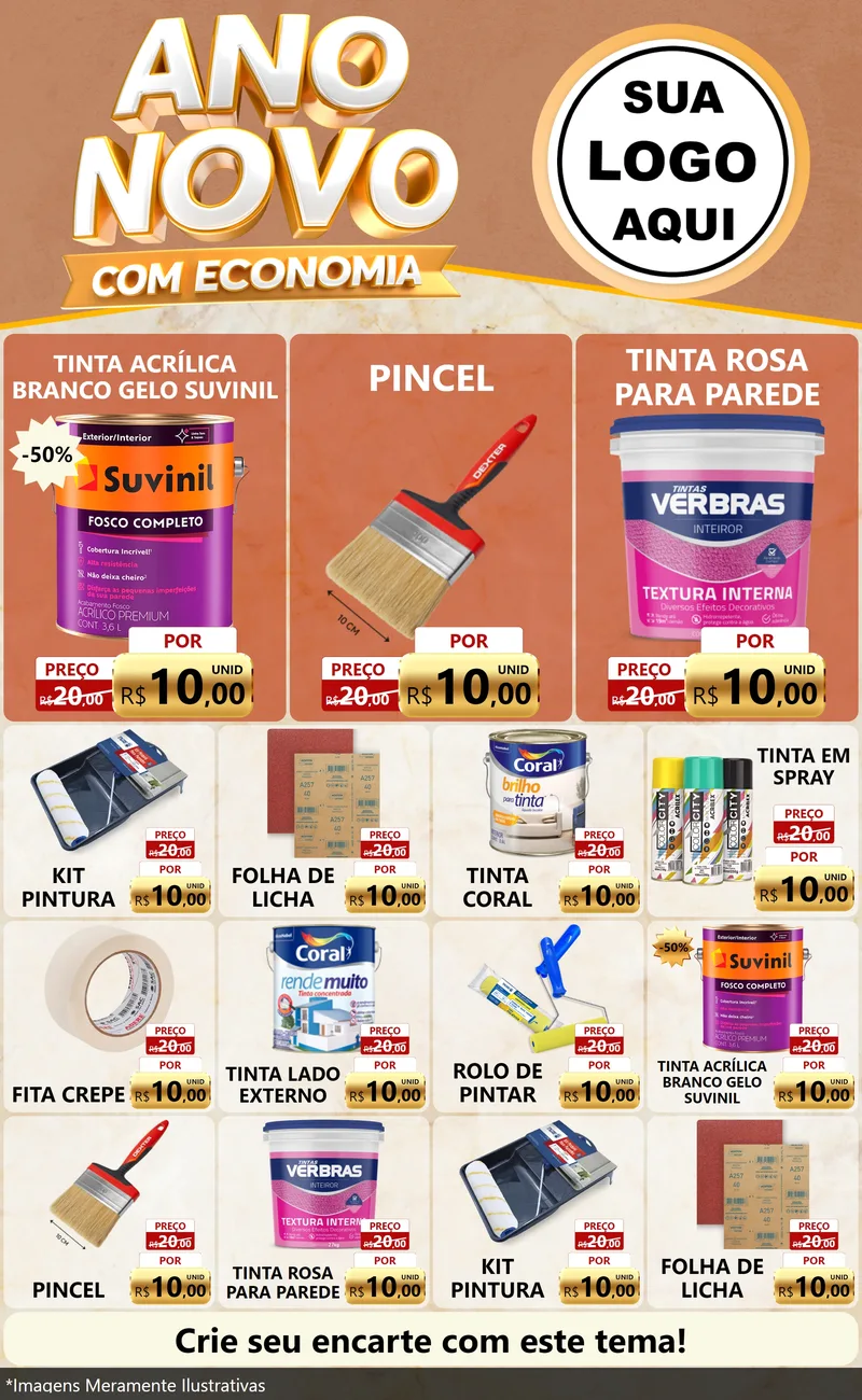 Modelo de Encarte para Encarte Grande com o tema Ano Novo Com Economia para Tintas e Ferramentas