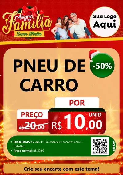Modelo de Cartaz para Cartaz A4 Vertical com o tema Alegria em Família Super Ofertas - Natal para Auto peças