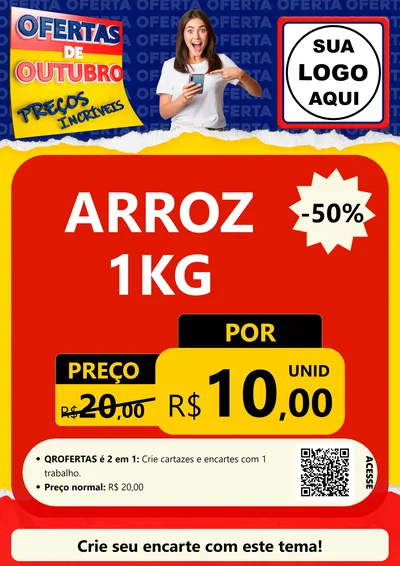 Modelo de Cartaz para Cartaz A4 Vertical com o tema Ofertas de Outubro - Preços Incríveis para Supermercado