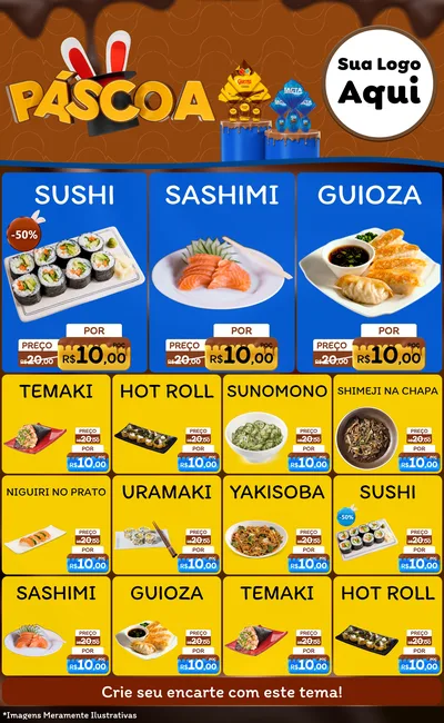 Modelo de Encarte para Encarte Grande com o tema Páscoa para Comida japonesa