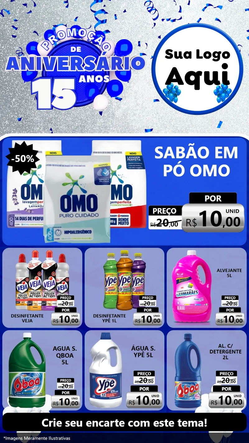 Modelo de Rede Social para Stories com o tema Promoção de Aniversário - 15 Anos para Produtos de Limpeza
