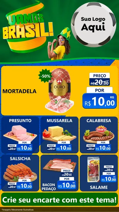 Modelo de Rede Social para Stories com o tema Vamos Brasil - Copa para Frios e Laticínios
