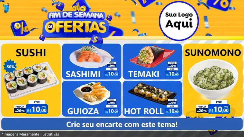 Modelo de TV para TV Horizontal com o tema Fim de Semana de Ofertas para Comida japonesa