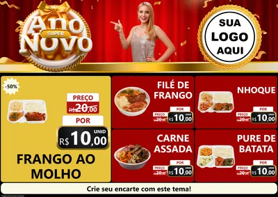 Modelo de Encarte para Encarte A4 Horizontal com o tema Super Ano Novo para Restaurante