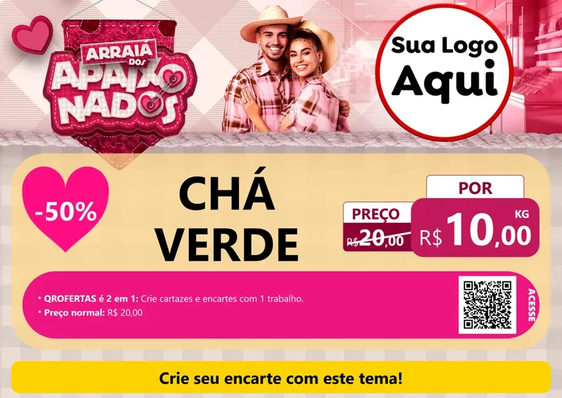 Modelo de Cartaz para Cartaz A4 Horizontal com o tema Arraiá dos Apaixonados - Junina para Produtos Naturais