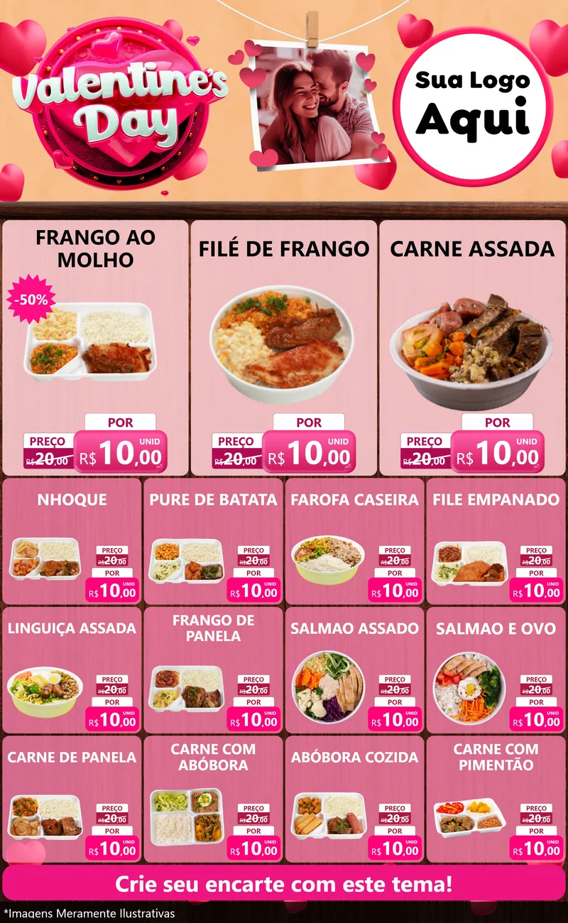 Modelo de Encarte para Encarte Grande com o tema Valentine's Day para Restaurante