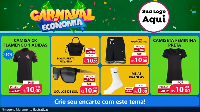 Modelo de TV para TV Horizontal com o tema Carnaval da Economia para Roupas e acessórios