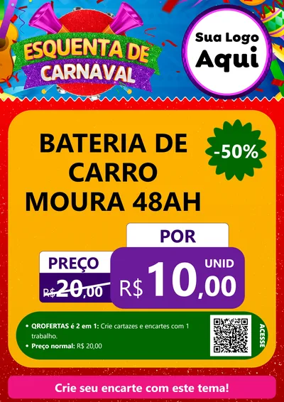 Modelo de Cartaz para Cartaz A4 Vertical com o tema Esquenta de Carnaval para Baterias Elétricas