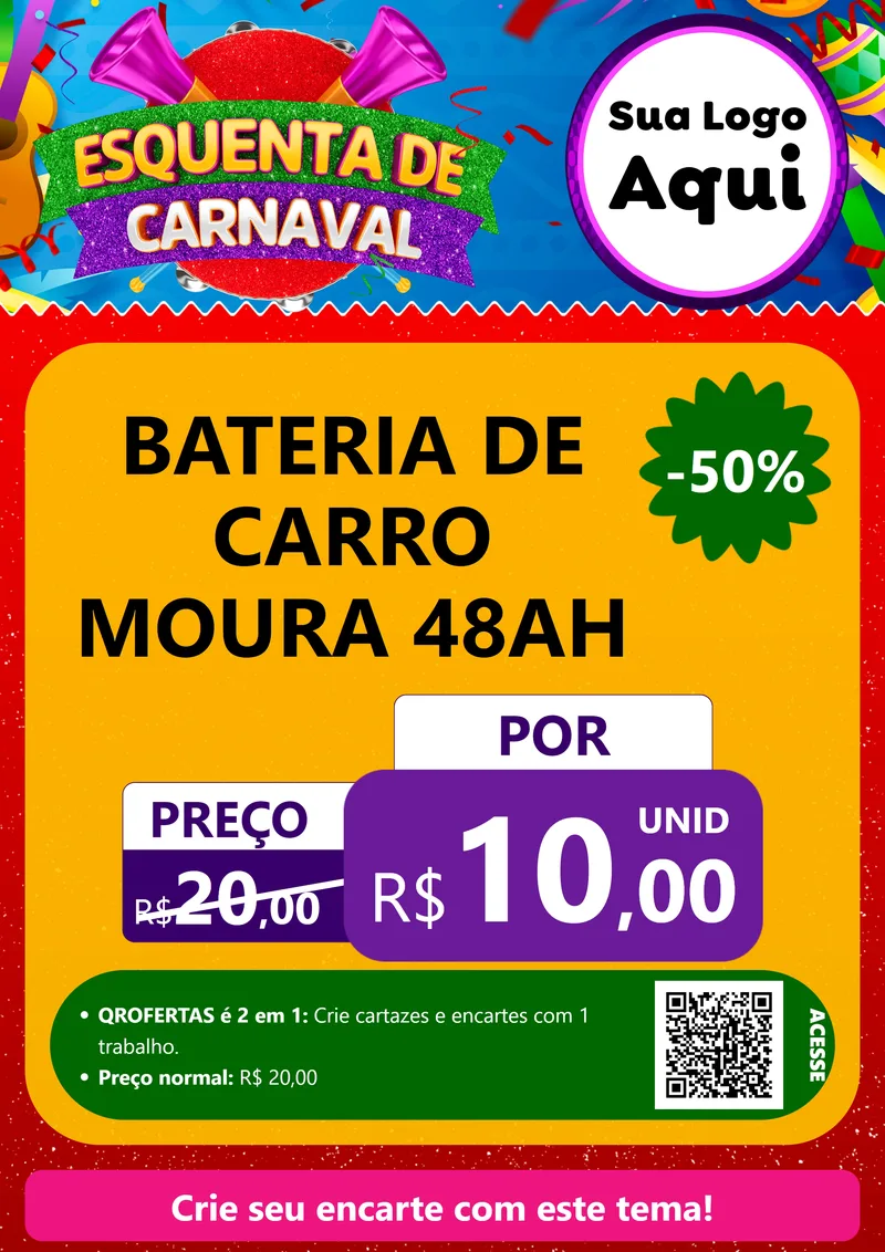 Modelo de Cartaz para Cartaz A4 Vertical com o tema Esquenta de Carnaval para Baterias Elétricas