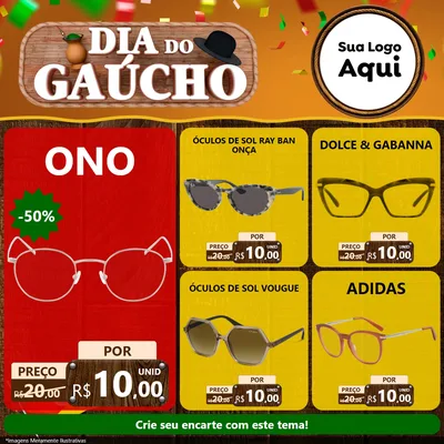 Modelo de Rede Social para Feed Facebook com o tema Dia do Gaúcho para Óticas