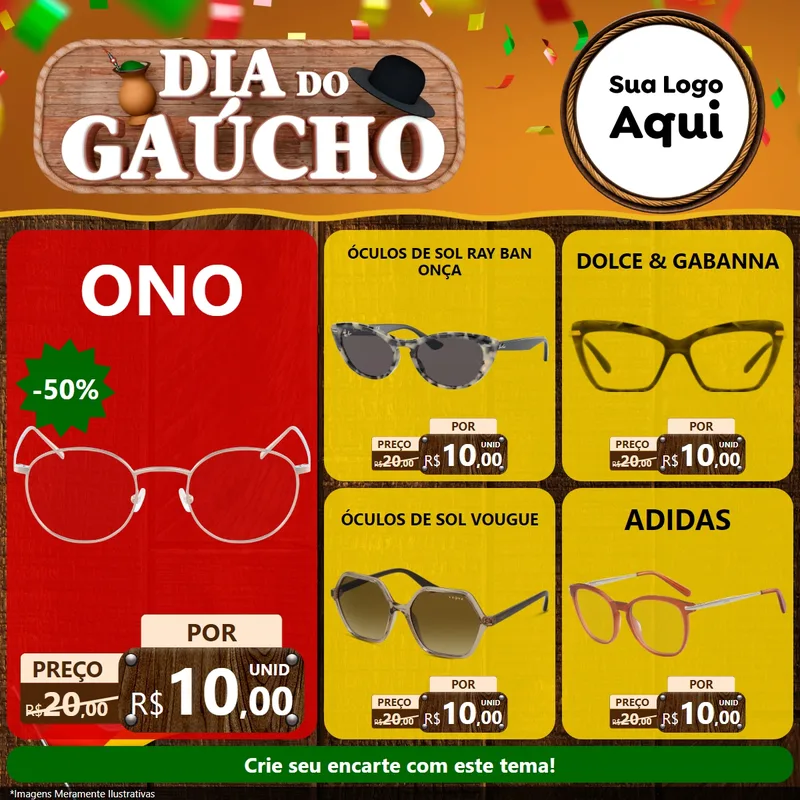 Modelo de Rede Social para Feed Facebook com o tema Dia do Gaúcho para Óticas