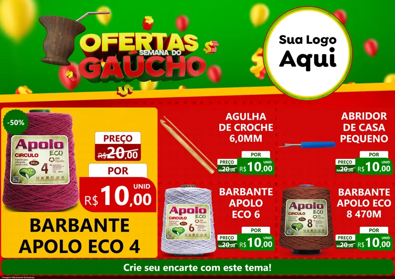 Modelo de Encarte para Encarte A4 Horizontal com o tema Ofertas Semana Do Gaúcho para Armarinho e Aviamentos