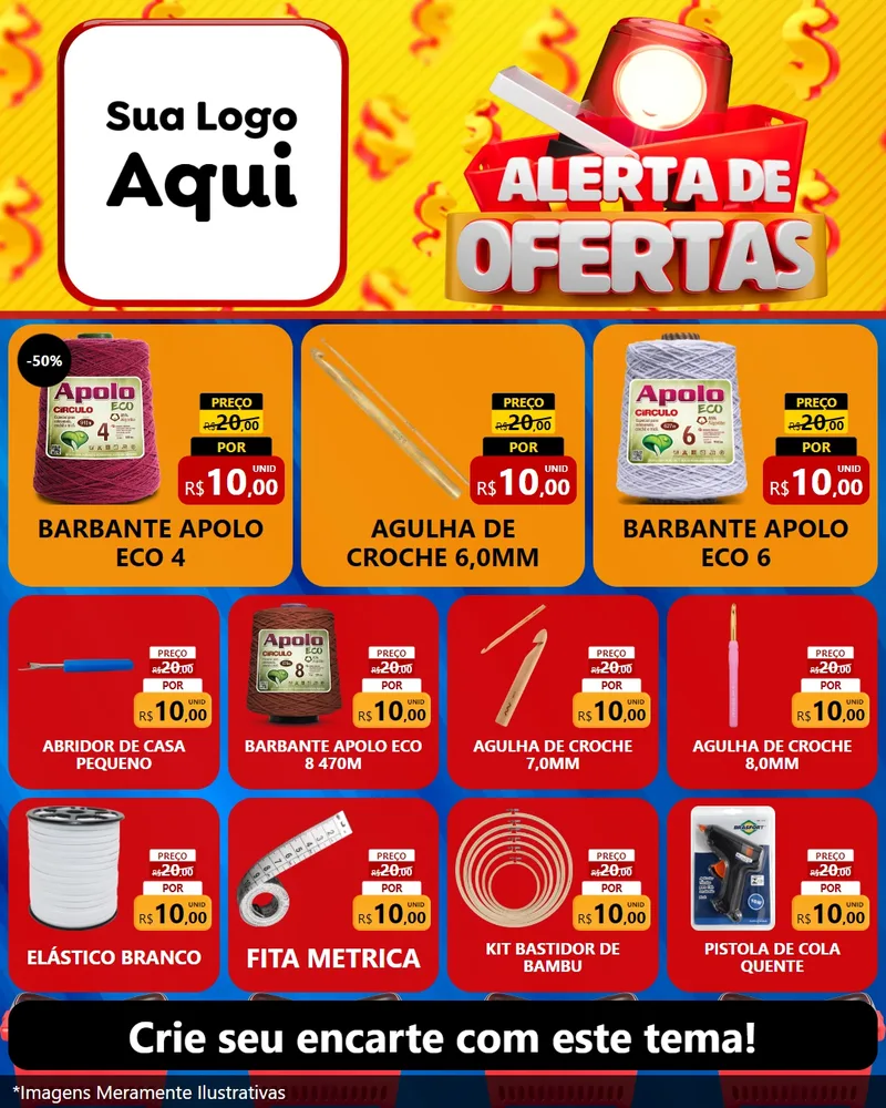 Modelo de Rede Social para Feed Instagram com o tema Alerta de Ofertas para Armarinho e Aviamentos
