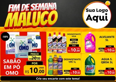 Modelo de Encarte para Encarte A4 Horizontal com o tema Final de Semana Maluco para Produtos de Limpeza