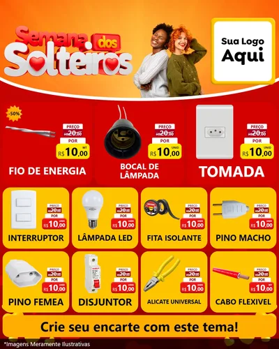 Modelo de Rede Social para Feed Instagram com o tema Semana dos Solteiros para Materiais Elétricos