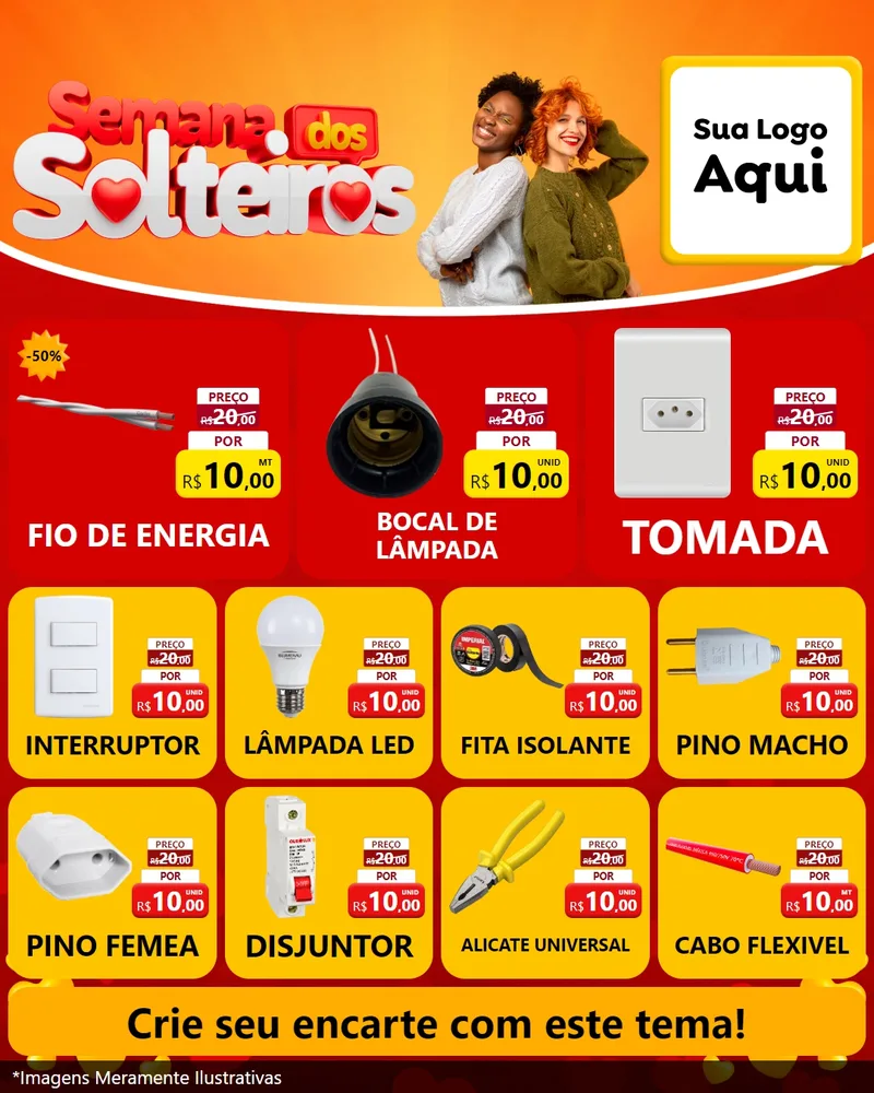 Modelo de Rede Social para Feed Instagram com o tema Semana dos Solteiros para Materiais Elétricos