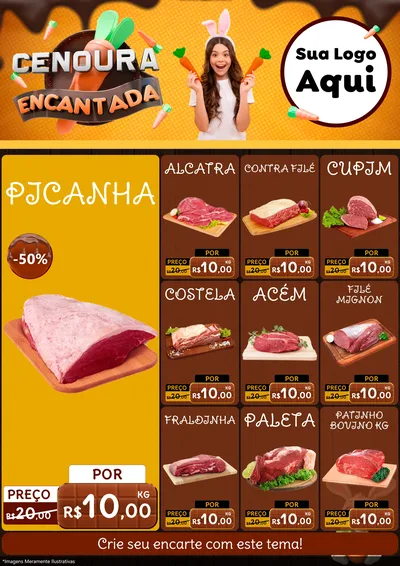 Modelo de Encarte para Encarte A4 Vertical com o tema Cenoura Encantada - Páscoa para Açougue