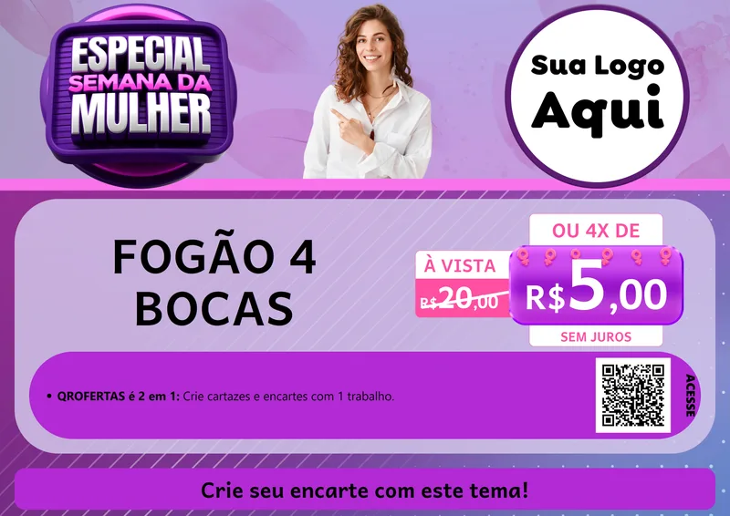 Modelo de Cartaz para Cartaz A4 Horizontal com o tema Especial Semana da Mulher para Móveis e Eletro