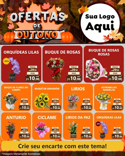 Modelo de Rede Social para Feed Instagram com o tema Ofertas de Outono para Floricultura e jardim