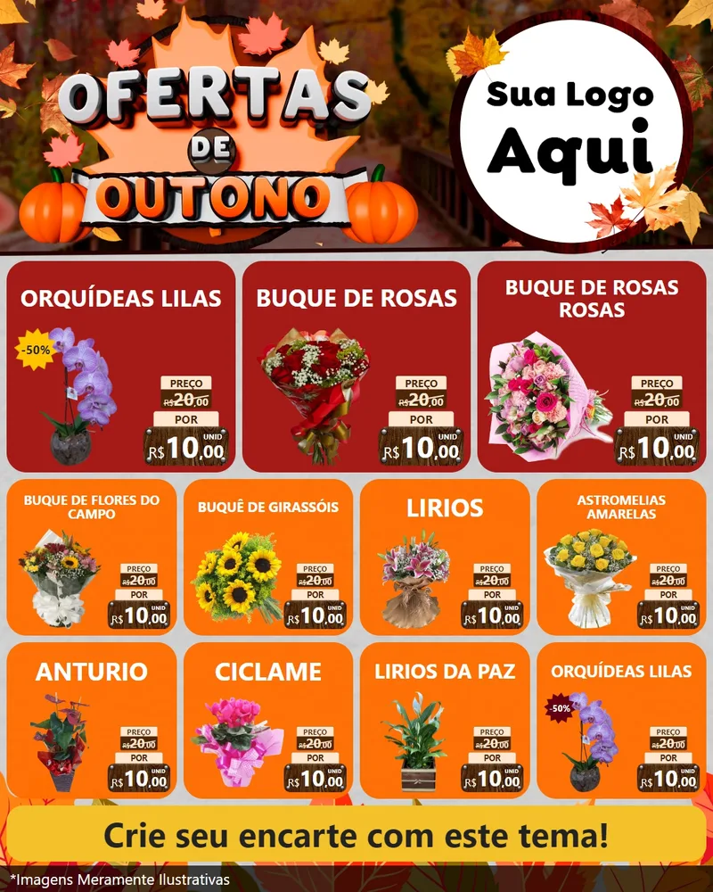 Modelo de Rede Social para Feed Instagram com o tema Ofertas de Outono para Floricultura e jardim