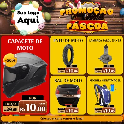 Modelo de Rede Social para Feed Facebook com o tema Promoção Páscoa para Moto peças