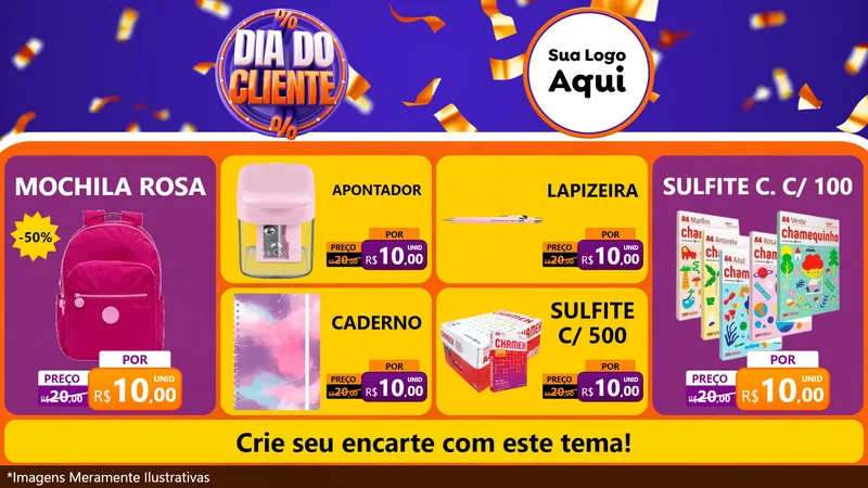 Modelo de TV para TV Horizontal com o tema Dia do Cliente para Papelaria